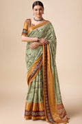 Green Tussar Silk Saree With Blouse Piece Green Tussar Silk Saree With Blouse Piece