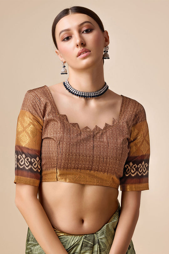 Green Tussar Silk Saree With Blouse Piece Green Tussar Silk Saree With Blouse Piece