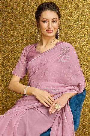 Violet Silk Floral Woven Design Saree