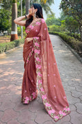 Brown Georgette Saree with Pink Blouse Piece Brown Georgette Saree with Pink Blouse Piece