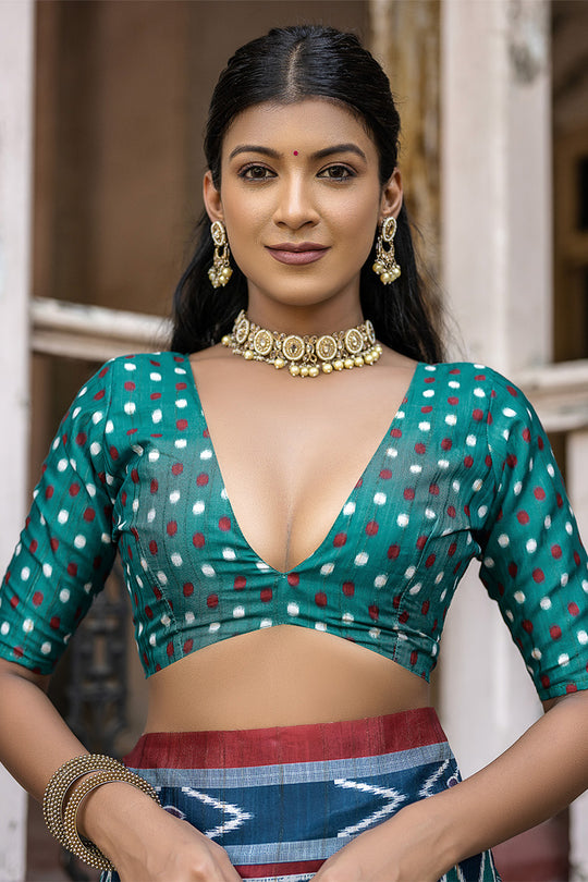 Teal Silk Cotton Saree With Blouse Piece Teal Silk Cotton Saree With Blouse Piece