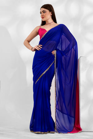 Blue Georgette Saree With Blouse Piece