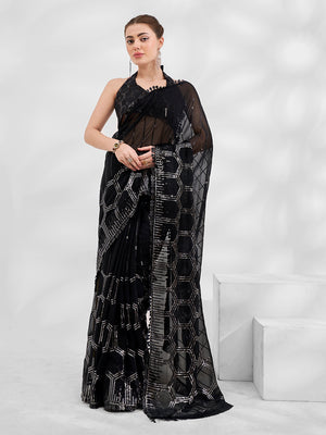 Black Georgette Saree With Blouse Piece