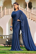 Navy Blue Georgette Saree With Blouse Piece Navy Blue Georgette Saree With Blouse Piece