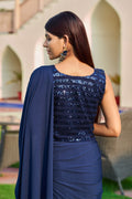 Navy Blue Georgette Saree With Blouse Piece Navy Blue Georgette Saree With Blouse Piece