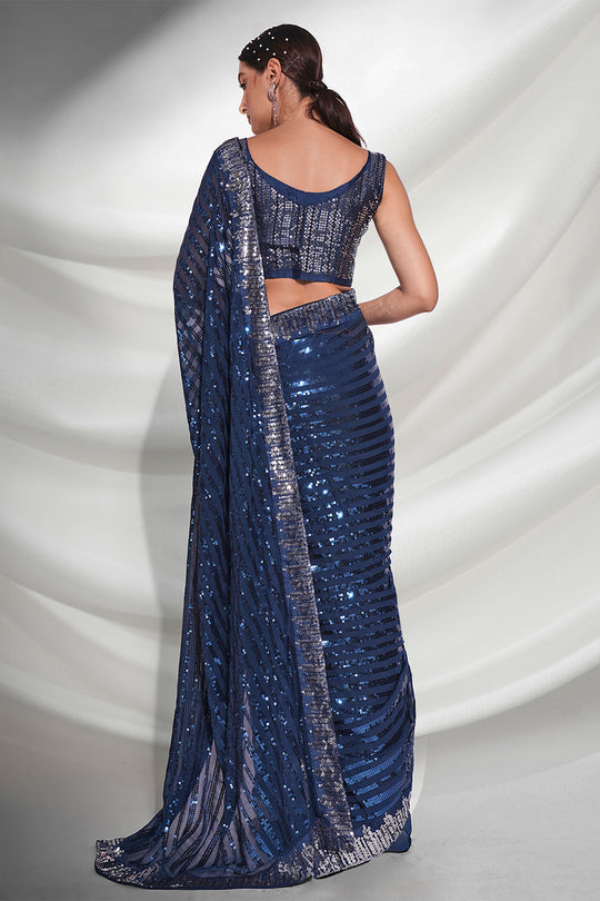 Teal Georgette Saree With Blouse Piece Teal Georgette Saree With Blouse Piece
