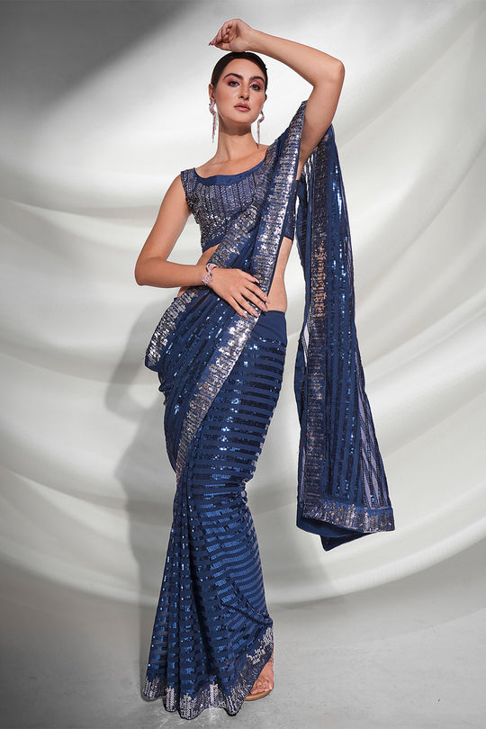 Teal Georgette Saree With Blouse Piece Teal Georgette Saree With Blouse Piece