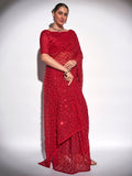 Red Georgette Party Wear Saree With Blouse Piece Red Georgette Party Wear Saree With Blouse Piece