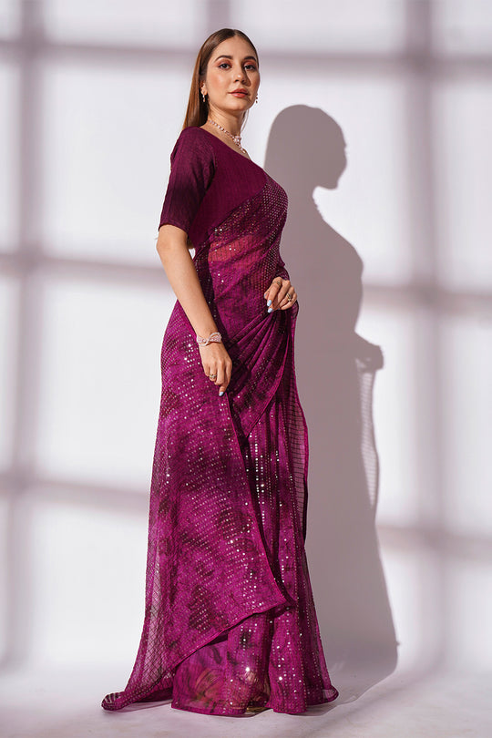 Purple Georgette Saree With Blouse Piece Purple Georgette Saree With Blouse Piece