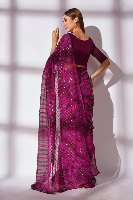 Purple Georgette Saree With Blouse Piece Purple Georgette Saree With Blouse Piece
