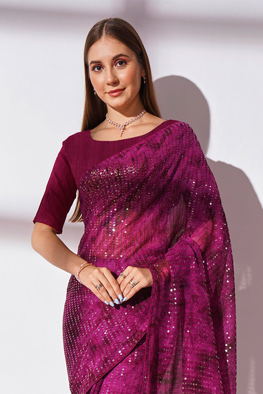 Purple Georgette Saree With Blouse Piece Purple Georgette Saree With Blouse Piece
