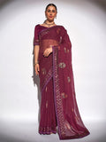 Wine Georgette Party Wear Saree With Blouse Piece Wine Georgette Party Wear Saree With Blouse Piece