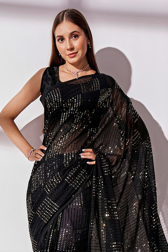 Black Georgette Saree With Blouse Piece Black Georgette Saree With Blouse Piece