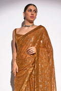 Gold Georgette Saree With Blouse Piece