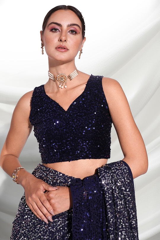 Navy Blue Georgette Saree With Blouse Piece Navy Blue Georgette Saree With Blouse Piece