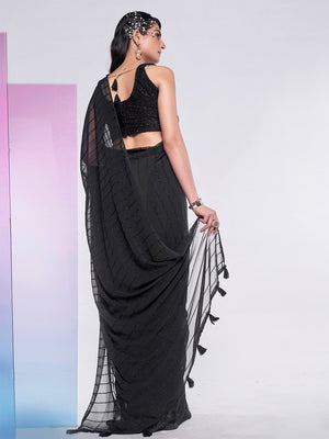 Black Georgette Party Wear Saree With Blouse Piece