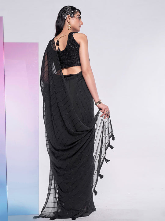 Black Georgette Party Wear Saree With Blouse Piece Black Georgette Party Wear Saree With Blouse Piece