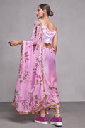 Pink Organza Floral Saree With Blouse Piece