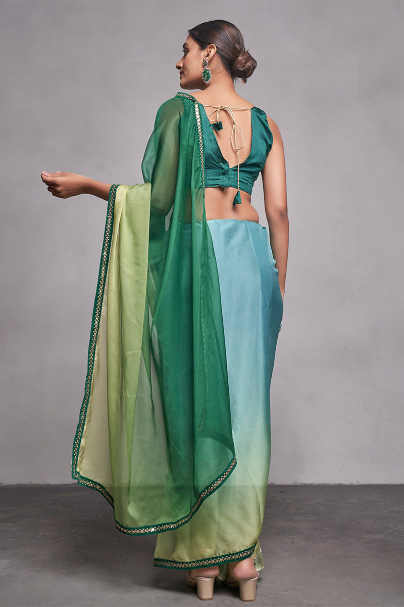 Mauve Embellished Baluchari Organza Saree With Unstitched Blouse Piece