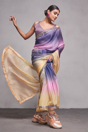 Multi Color Organza Saree With Blouse Piece
