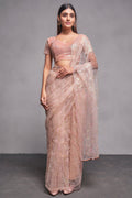 Rose Gold Net Saree With Blouse Piece Rose Gold Net Saree With Blouse Piece