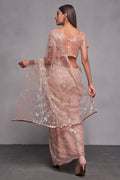 Rose Gold Net Saree With Blouse Piece Rose Gold Net Saree With Blouse Piece