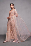 Rose Gold Net Saree With Blouse Piece Rose Gold Net Saree With Blouse Piece