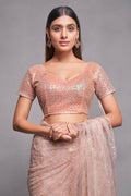 Rose Gold Net Saree With Blouse Piece Rose Gold Net Saree With Blouse Piece