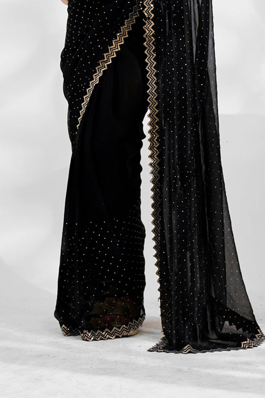 Black Chiffon Saree With Blouse Piece Black Chiffon Saree With Blouse Piece