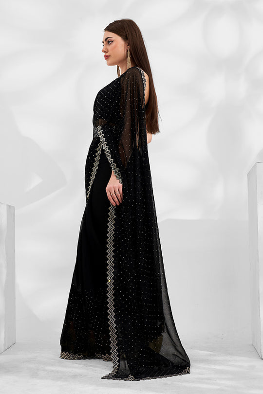 Black Chiffon Saree With Blouse Piece Black Chiffon Saree With Blouse Piece