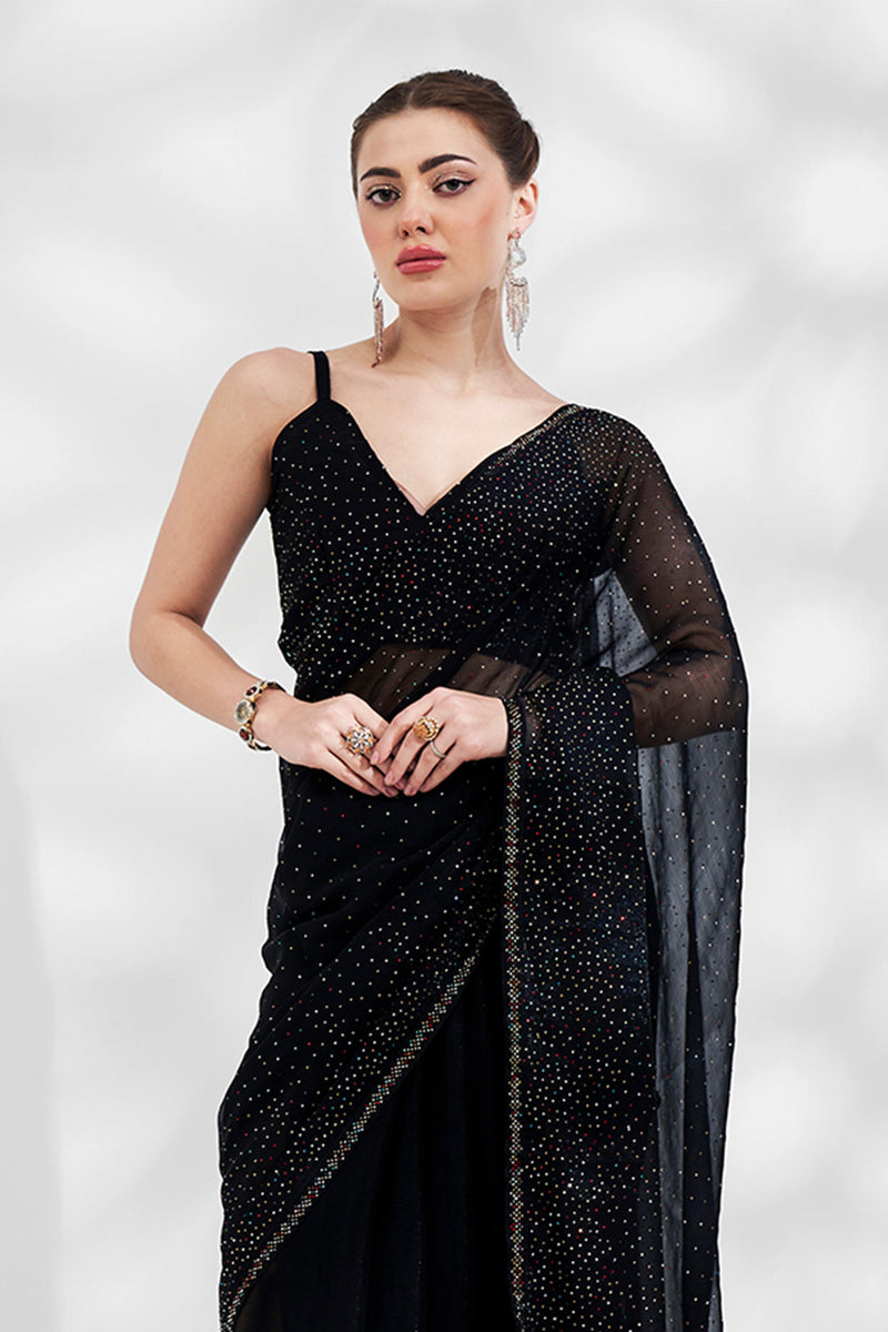 Jet Black Chiffon Saree