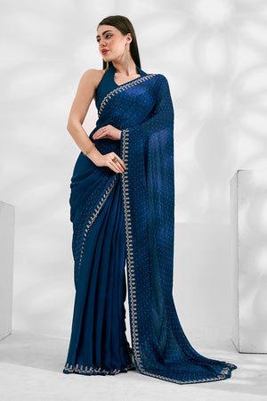 Teal Chiffon Saree With Blouse Piece