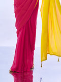 Pink & Yellow Chiffon Saree With Blouse Piece