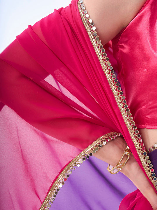 Purple & Pink Chiffon Saree With Blouse Piece Purple & Pink Chiffon Saree With Blouse Piece
