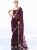 Wine Chiffon Saree With Blouse Piece Wine Chiffon Saree With Blouse Piece