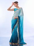 Ombre Blue Chiffon Saree With Blouse Piece