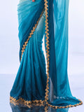 Ombre Blue Chiffon Saree With Blouse Piece