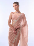 Peach Organza Saree With Blouse Piece Peach Organza Saree With Blouse Piece