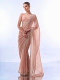Peach Organza Saree With Blouse Piece Peach Organza Saree With Blouse Piece