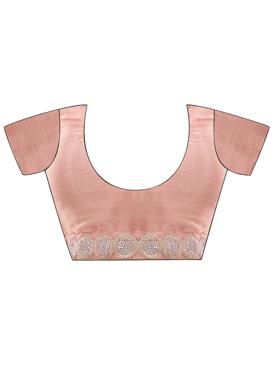 Peach Organza Saree With Blouse Piece Peach Organza Saree With Blouse Piece