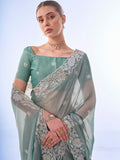 Sea Green Chiffon Saree With Blouse Piece Sea Green Chiffon Saree With Blouse Piece