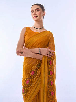 Mustard Chiffon Saree With Blouse Piece