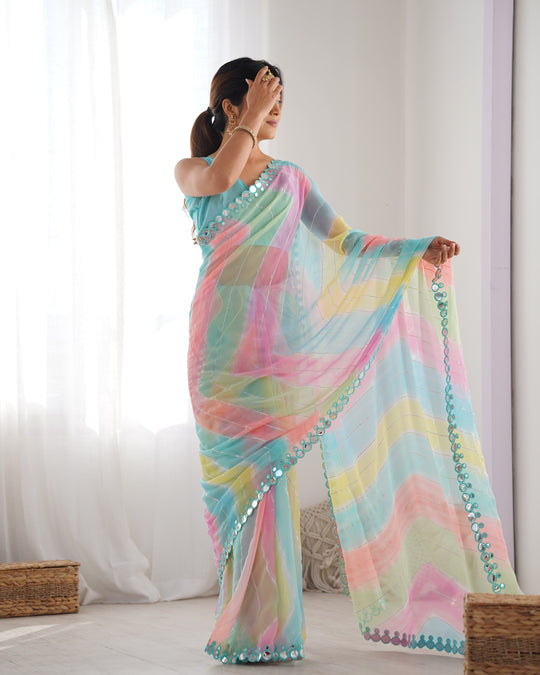Multicolor Georgette Designer Printed Saree Saree With Blouse Piece Multicolor Georgette Designer Printed Saree Saree With Blouse Piece