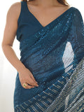 Teal Georgette Embellished Sequined Saree Saree With Blouse Piece Teal Georgette Embellished Sequined Saree Saree With Blouse Piece