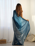 Teal Georgette Embellished Sequined Saree Saree With Blouse Piece Teal Georgette Embellished Sequined Saree Saree With Blouse Piece