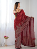 Red Georgette Embellished Sequined Saree Saree With Blouse Piece Red Georgette Embellished Sequined Saree Saree With Blouse Piece