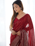 Red Georgette Embellished Sequined Saree Saree With Blouse Piece Red Georgette Embellished Sequined Saree Saree With Blouse Piece