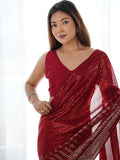Red Georgette Embellished Sequined Saree Saree With Blouse Piece Red Georgette Embellished Sequined Saree Saree With Blouse Piece