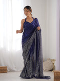 Blue Georgette Embellished Sequined Saree Saree With Blouse Piece Blue Georgette Embellished Sequined Saree Saree With Blouse Piece