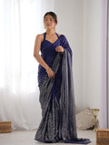Blue Georgette Embellished Sequined Saree Saree With Blouse Piece Blue Georgette Embellished Sequined Saree Saree With Blouse Piece